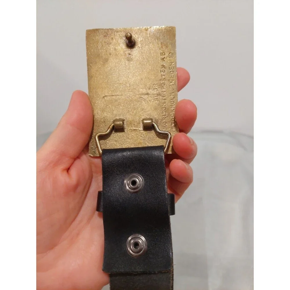 Black Italian Leather Belt with a buckle featuring the flag of Norway 